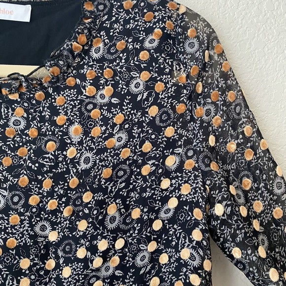 See by Chloe Womens Silk Blend Blouse Top Size 38 Floral Polkadot - Picture 3 of 10